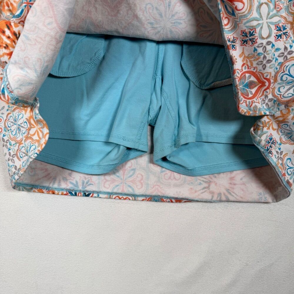 Talbots Skort 2X Orange Blue Geo Print Pull On Stretch Golf Skirt Built In Short - Picture 6 of 9